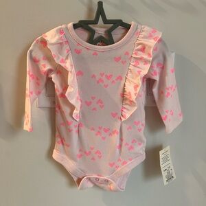 Cat & Jack Pink Heart Ruffle Long Sleeve Bodysuit NWT 0-3M Baby Girl